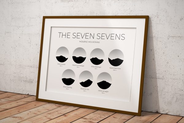 Mourne Seven Sevens Challenge silhouette art print in a picture frame