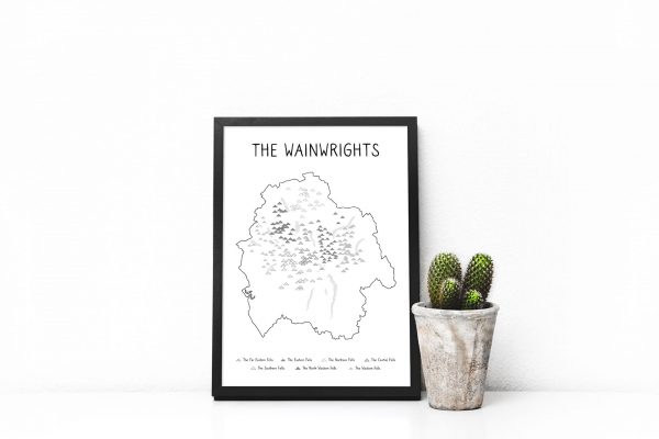 Wainwrights map art print in a picture frame