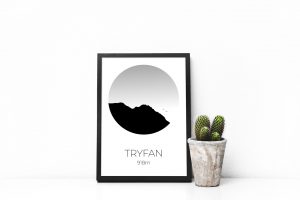 Tryfan silhouette art print in a picture frame