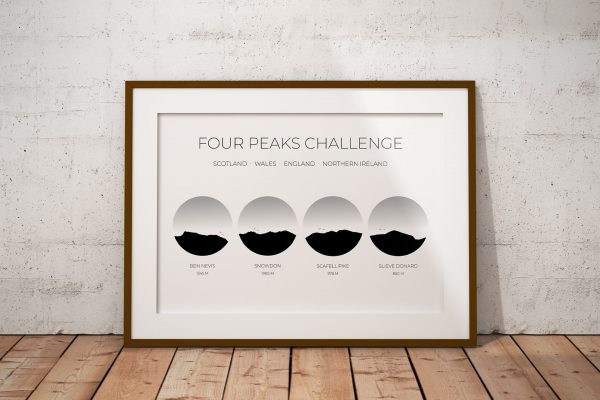 UK Four Peaks Challenge art print in a picture frame