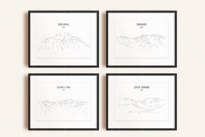 UK Four Peaks line art print set in picture frames