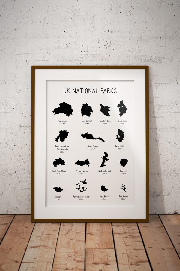 UK National Parks dark art print in a picture frame