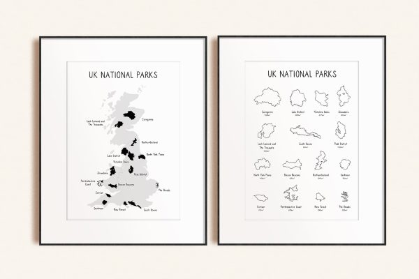 UK National Parks Map Art Print Set No Fill in a picture frame