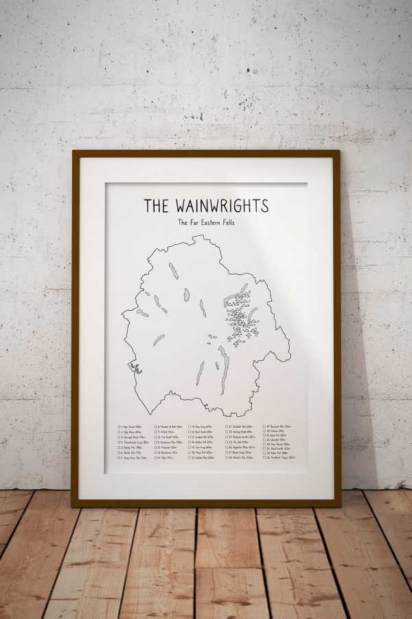 Wainwrights Far Eastern Fells Checklist Map art print in a picture frame