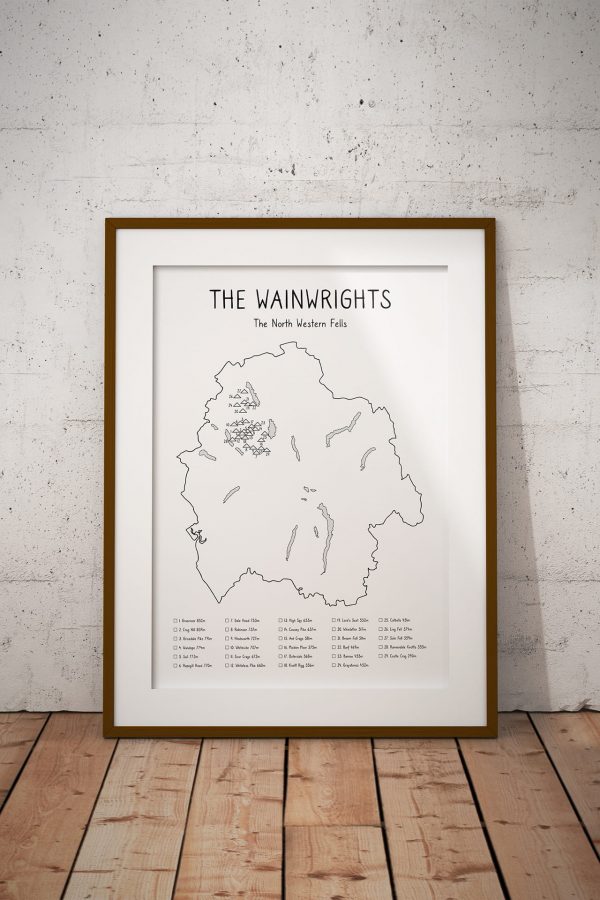 Wainwrights North Western Fells Checklist Map art print in a picture frame