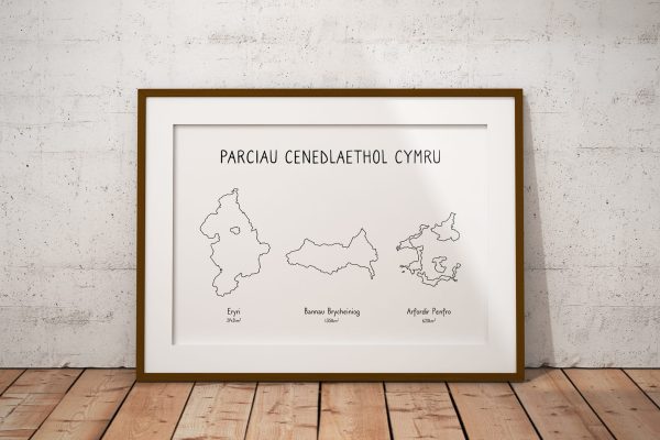 Welsh National Parks line art print in a picture frame