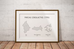 Welsh National Parks shaded line art print in a picture frame