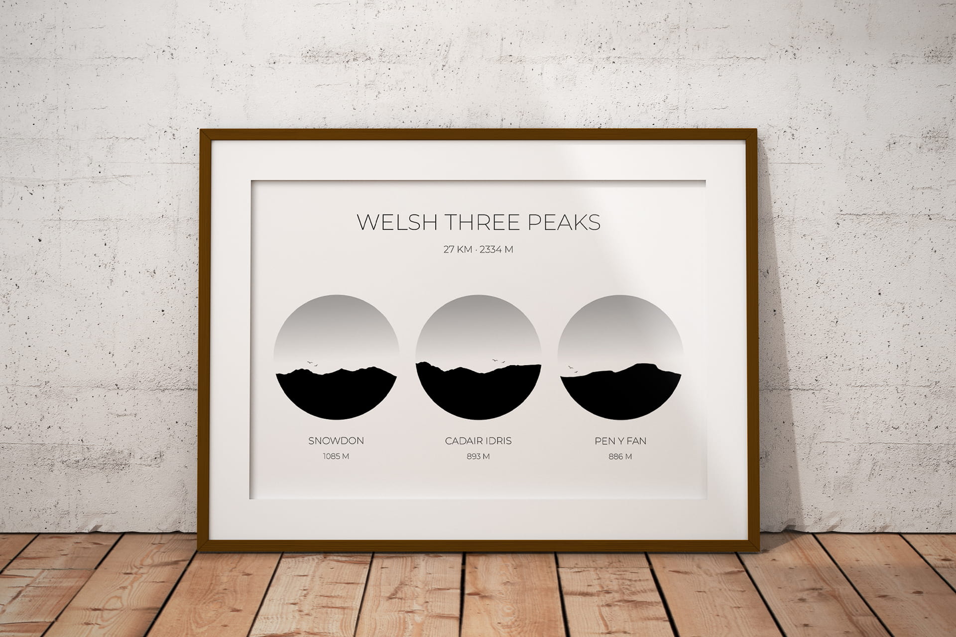 Welsh Three Peaks Challenge art print in a picture frame