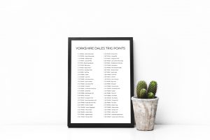 Yorkshire Dales trig points checklist art print in a picture frame