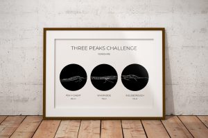Yorkshire Three Peaks Challenge Circle Line Art Print in a picture frame