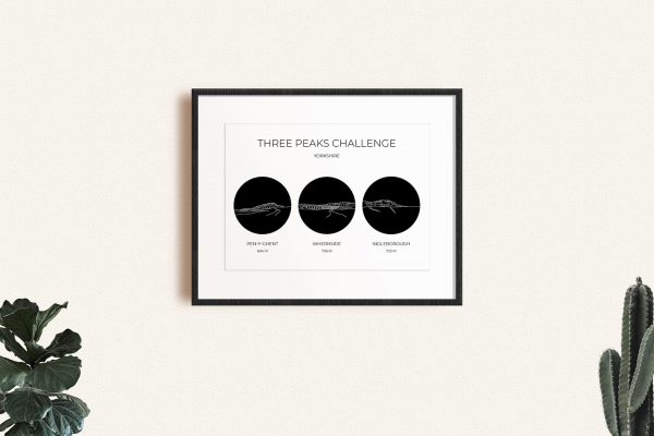 Yorkshire Three Peaks Challenge Circle Line Art Print in a picture frame