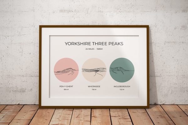 Yorkshire Three Peaks Challenge Multi-Colour Art Print Bright 2