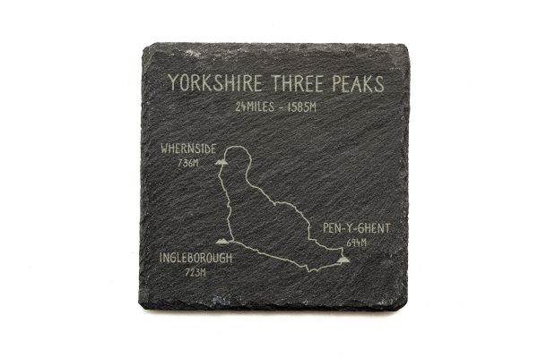 Yorkshire Three Peaks Challenge Route Slate Coaster Square