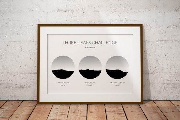 Yorkshire Three Peaks Challenge art print in a picture frame