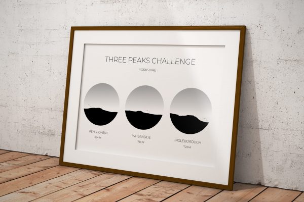 Yorkshire Three Peaks Challenge art print in a picture frame