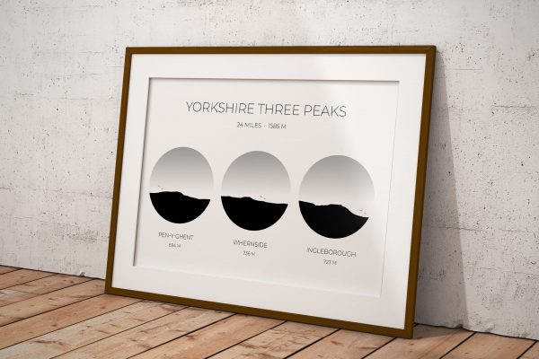Yorkshire Three Peaks Silhouette Art Print in a picture frame