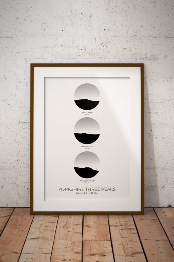 Yorkshire Three Peaks vertical circle art print in a picture frame